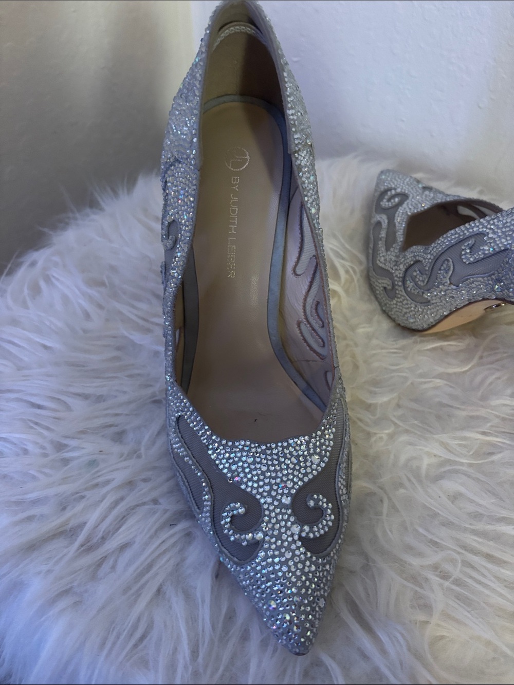 Judith Leiber Silver Crystal Embellished Pointed-Toe Stilettos - Picture 9 of 14